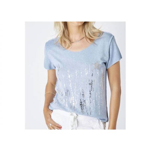 NEW LOOK MODE USA waterfall and star t-shirt in silver/blue - Picture 1 of 3